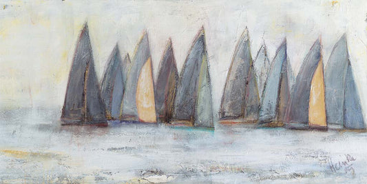 Gemalte Segelboote in blau-grau-Tönen