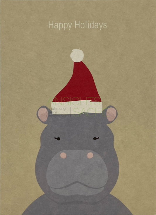 Weihnachtskarte "Happy Holidays - Nilpferd"