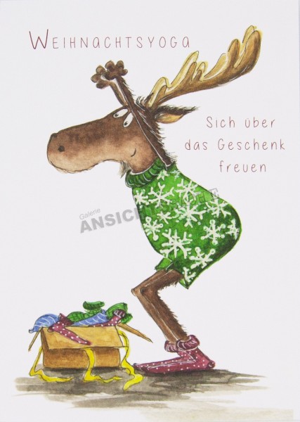 Weihnachtskarte &quot;Weihnachtsyoga - sich über das Geschenk freuen&quot;